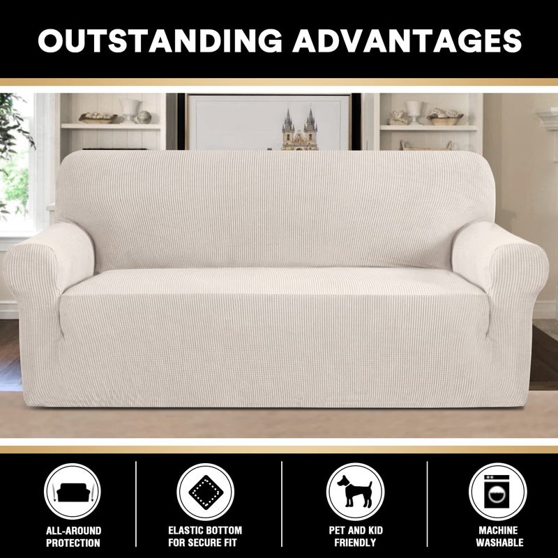 PrinceDeco Couch Covers for 3 Cushion Couch Sofa Pet Friendly Extra Large Couch Cover for Oversized Sofa Washable Furniture Protector Fitted Sofa Slipcovers Stay in Place(XL Sofa, Ivory) - Image 5
